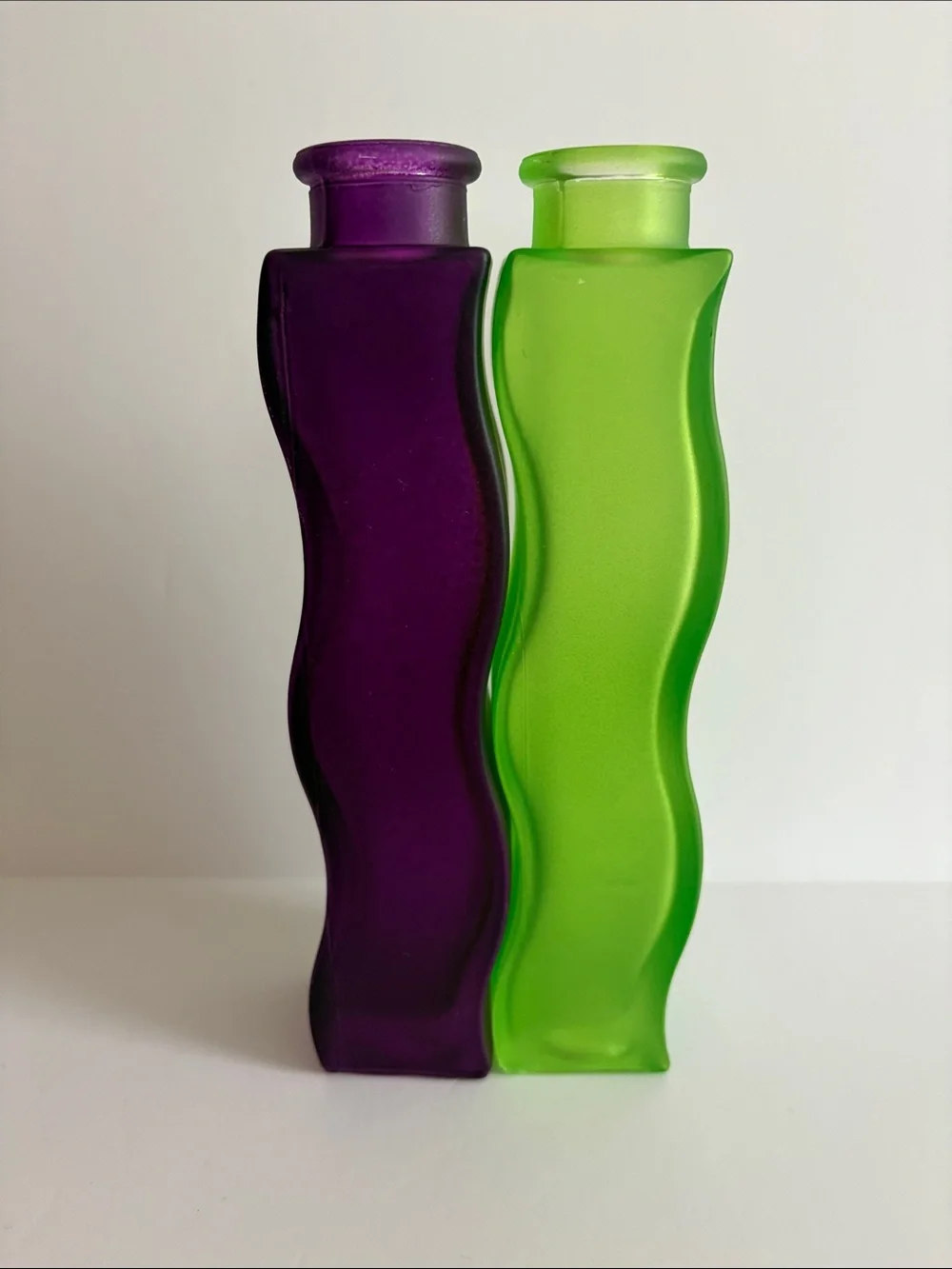 Vintage 90s IKEA Skamt Wavy Glass Vases - Set of 2 Frosted (Purple & Lime)